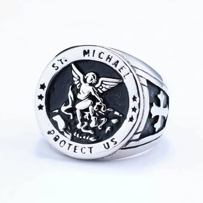 ST MICHAEL – bague solide en acier inoxydable 316L, bijoux Saint Protect Us, bagues d'ange
