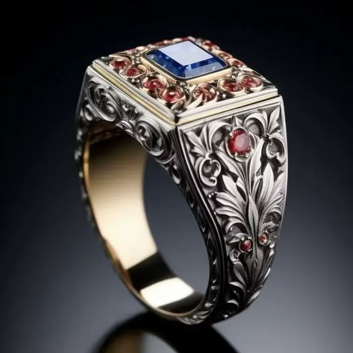 Nouvelle bague en alliage écologique - Design rétro luxueux bicolore électro-plaqué, diamant coloré,
