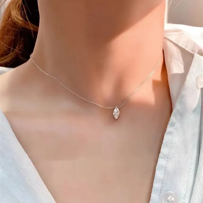 Collier en Moissanite taille Marquise brillante Lnngy