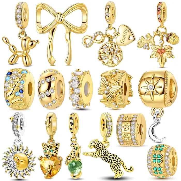 Breloques en Argent Sterling 925 avec Zirconium Incrusté Pendentifs Soleil et Léopard Pour Bracelets et Créations Bijoux Cadeaux DIY Occasions Spéciales