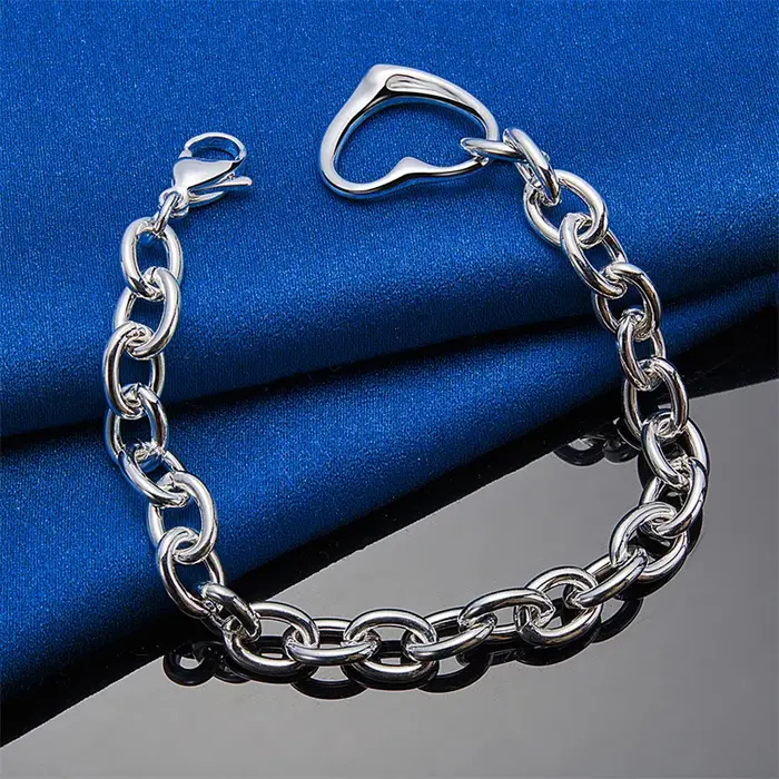 Bracelet minimaliste en forme de cœur en argent sterling 925 de 8 pouces pour les fêtes féminines