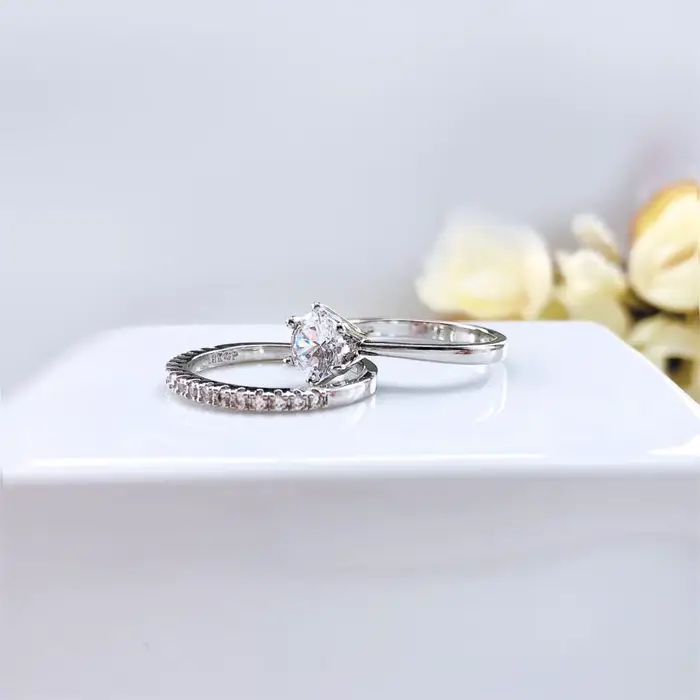 Ensemble d'anneaux de mariage assortis pour femmes, bagues de fiançailles, accessoires en pierre de cristal de Zircon, bijoux SR013