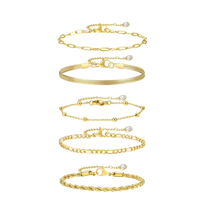 JOLink-Ensemble de bracelets plaqués or pour femme, 5 pièces, en acier inoxydable, empilables, superposables, réglables