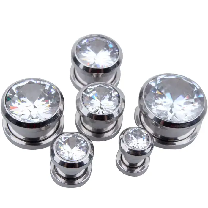 1 paire de bouchons d'oreille en cristal Zircon, boucles d'oreilles Tunnel, extenseurs de Cartilage,