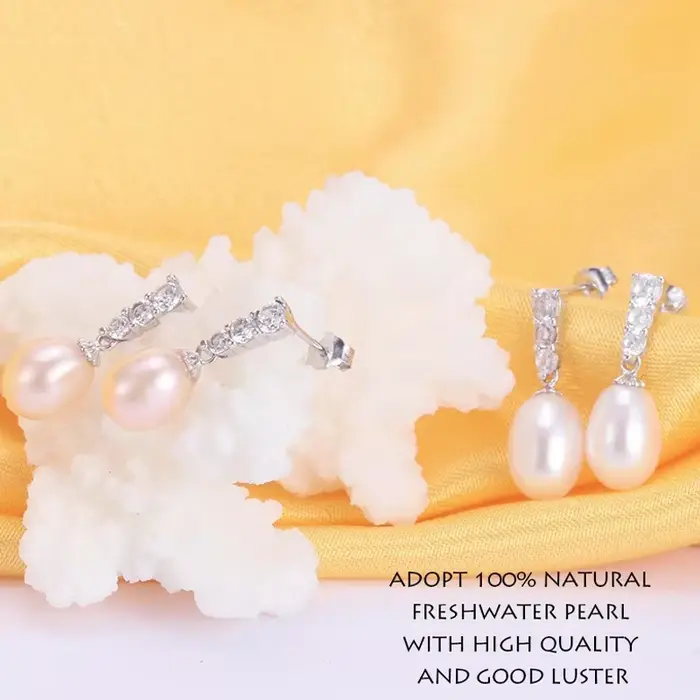 Ensemble de bijoux en argent sterling 925 avec perles d'eau douce naturelles pour femmes romantiques et modernes occasions d'engagement