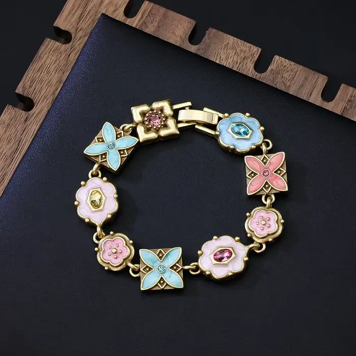Bracelet en verre émaillé floral vintage, style ancien, coloré, pour femme d'âge mûr, accessoires de