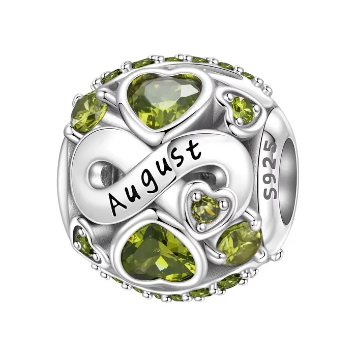 Breloque Cœur en Argent Sterling 925 avec Zircon Pierre de Naissance du Mois, Perle pour Bracelet, C