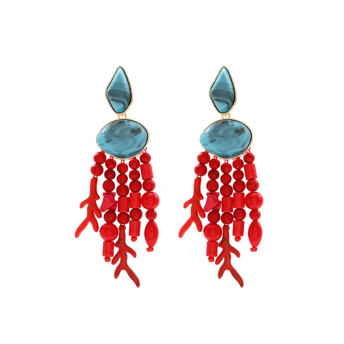 ZAA – boucles d'oreilles à breloques pour femmes, bijoux Vintage en résine rouge, perles, pampilles,