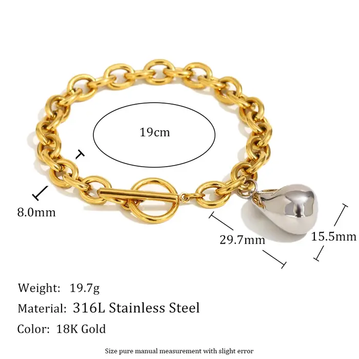 E.B.belle OT boucle acier couleur solide cacahuète pendentif collier Bracelet plaqué or 18 carats en
