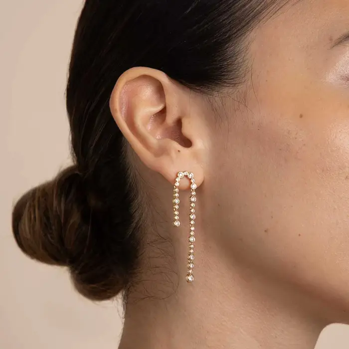Boucles d'oreilles pendantes à double chaîne ronde avec pampilles