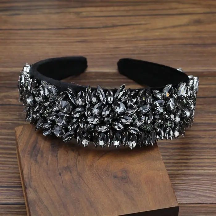 Large bandeaux de princesse en cristal gris scintillant