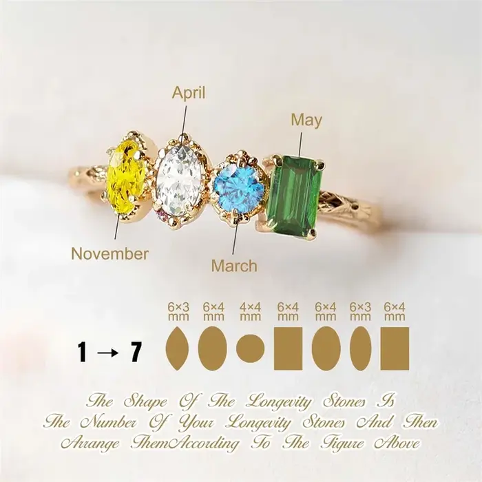 Bague personnalisée en cuivre avec pierres de naissance pour célébrer l'amour familial et les anniversaires occassions spéciales pour femme