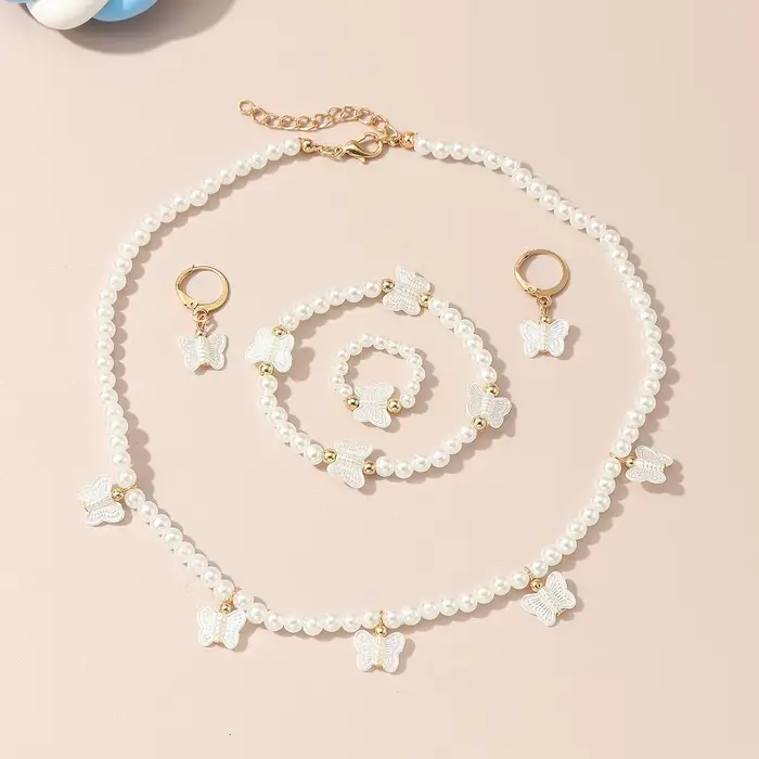 Bijoux français en perles pour enfants, collier fouet, bracelet, bague, boucles d'oreilles, design d