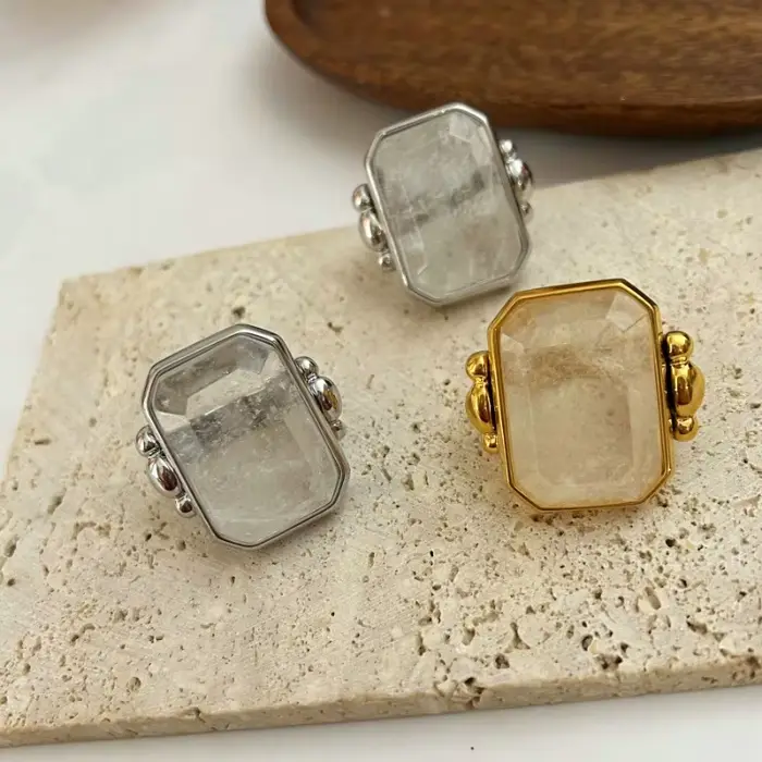 Europe Vintage or argent cristal large grand anneau femmes luxe bijoux accessoires tendance