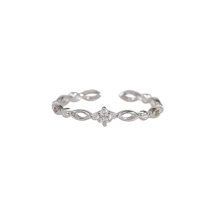 Bague ajustable en argent avec zircon géométrique trèfle à quatre feuilles pour femme, bijoux de mod