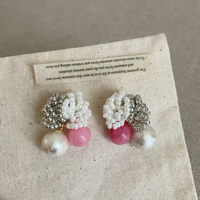 Minar – boucles d'oreilles en perles d'imitation Miyuki Treand, mélange de couleurs rose et blanc, o
