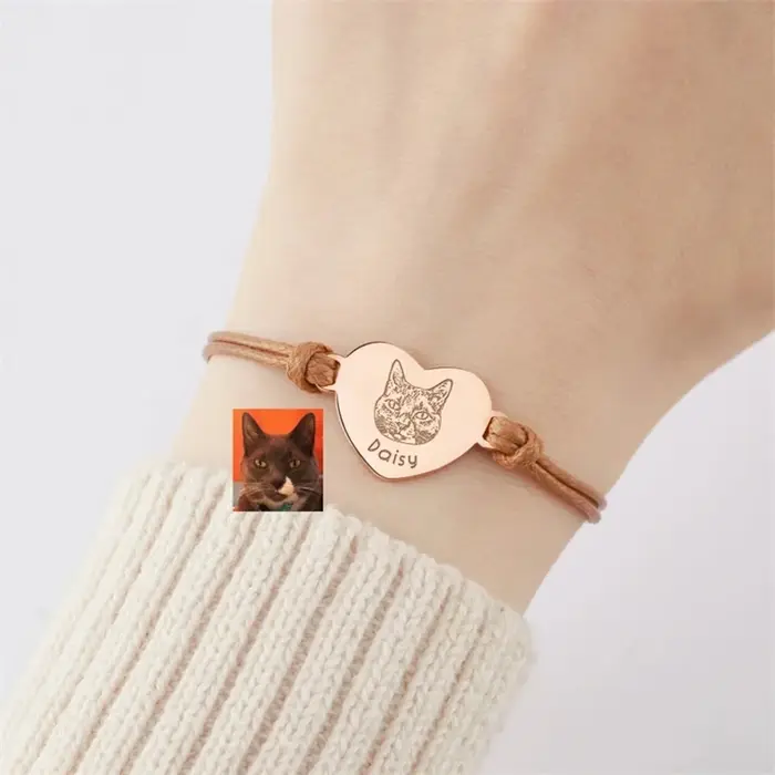 Bracelet personnalisé avec portrait d'animal de compagnie pour femmes, photo de chien personnalisée, acier inoxydable, réglable, cadeau pour propriétaire d'animal de compagnie, bijoux à la mode pour femmes