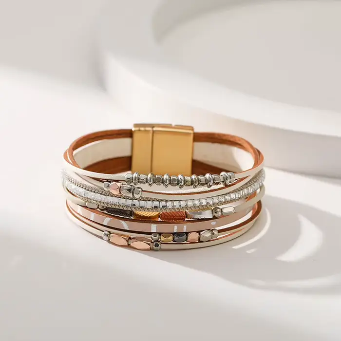Bracelets en cuir multicouches bohème pour femmes, mode vintage, bracelet perlé, bijoux créatifs fai