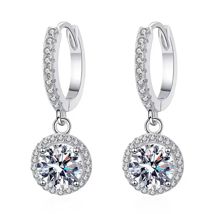 Boucles d'oreilles rondes en argent Sterling 925 pour femmes, 1 Carat, Moissanite, Style de soirée d