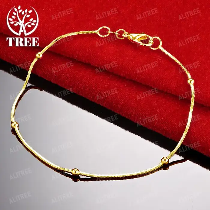 ALITREE 18K or jaune 1.7mm perles chaîne Bracelets pour femme fête fiançailles mariage noël anniversaire mode bijoux cadeaux