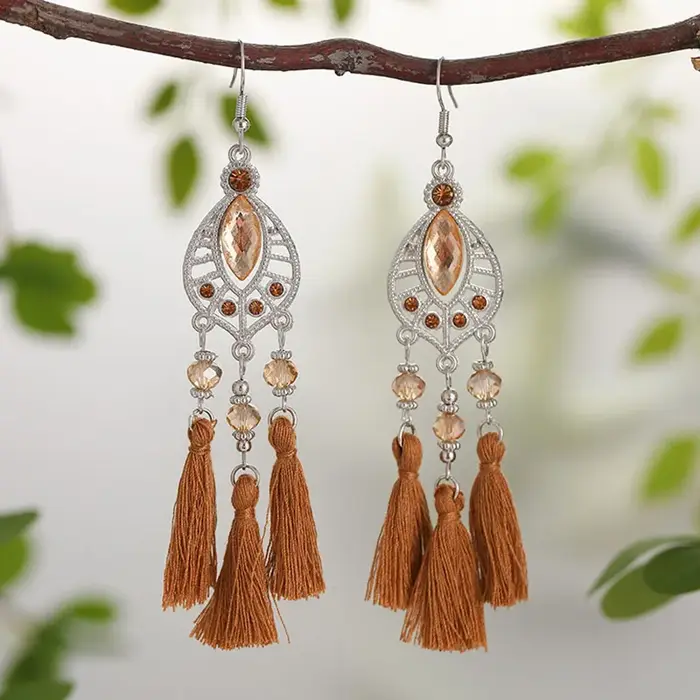 Boucles d'oreilles à pampilles en cristal de tempérament ethnique pour femmes
