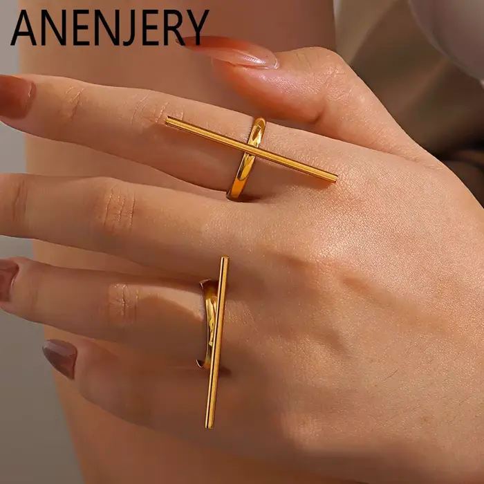 Bague Anenjery 316L acier inoxydable or argent couleur design géométrique tracker d'humeur pour femmes occasions spéciales mode bijoux cadeaux