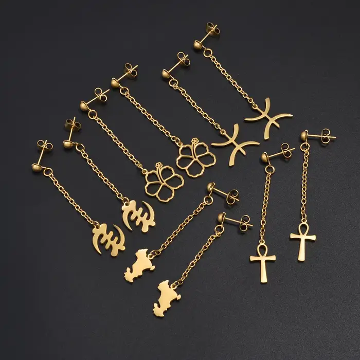 Berbères Kabyle Style Amazigh, Mayotte, fleurs d'hibiscus, symboles égyptiens anciens africains Ankh Gye Nyame boucles d'oreilles bijoux @ 515962