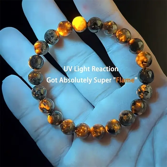 Bracelet Yooperlite naturel flamme avec lumière UV méditation réactive perles extensibles réglables 