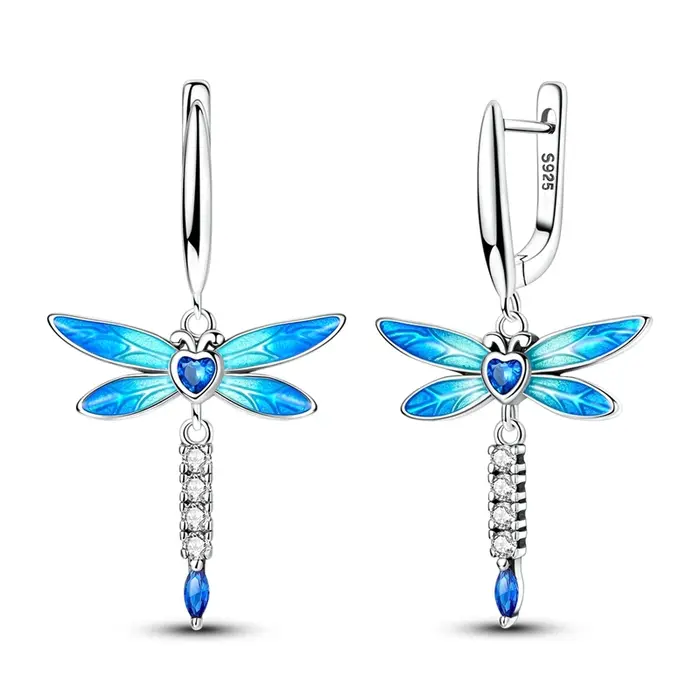 Boucles d'oreilles libellule en argent Sterling 925 pour femmes, clous d'oreilles en Zircon scintill