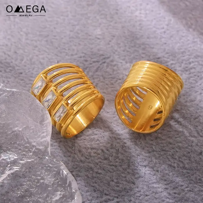 Bague superposée en acier inoxydable 316L pour femmes, plaqué or 18 carats incrusté de Zircon brillant, anneaux larges pour femmes, Style Hiphop Rock