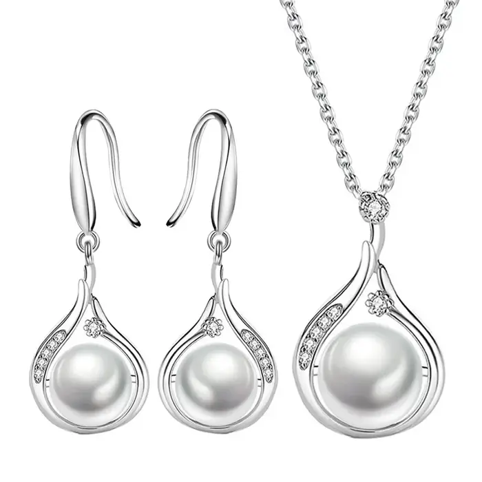 Ensemble de bijoux élégants avec pendentif en perles en argent Sterling 925 pour femmes, boucles d'o