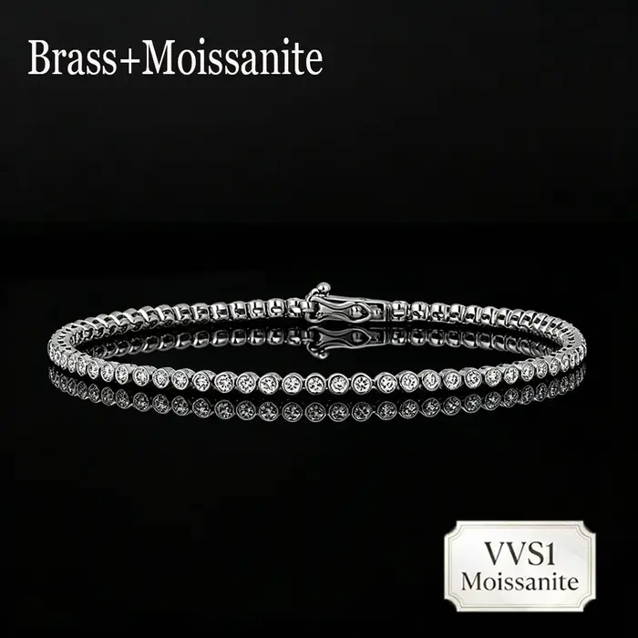 Bracelet tennis en laiton et moissanite VVS1 pour femmes et hommes, 2,5 mm, chaîne entièrement pavée