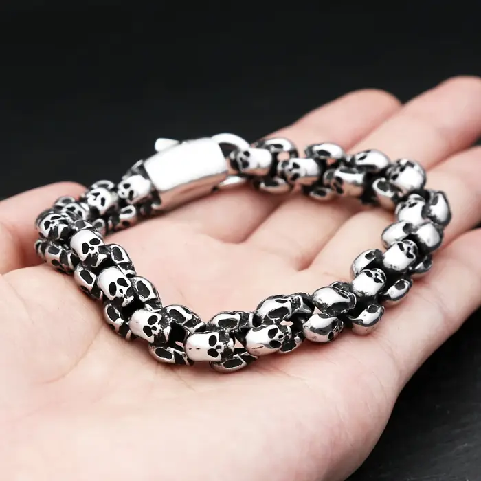Bracelet tête de mort gothique vintage pour homme