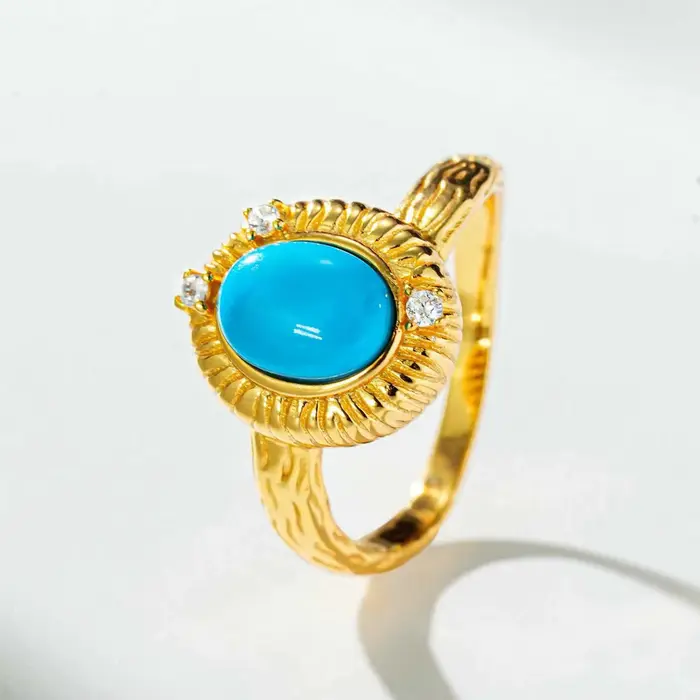 Bague Vinregem Ovale Turquoise Diamant Blanc Style Vendange Pour Femmes Occasions Spéciales