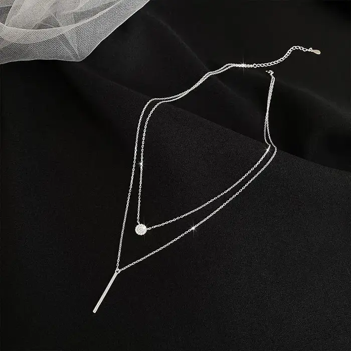 Collier Double rond en diamant Flash carré pour femmes