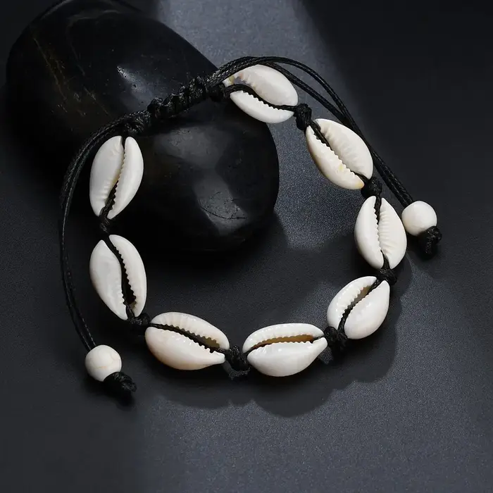 Bracelet de cheville en coquillage de plage d'été, bracelets de cheville en coquillage à ficelle rég