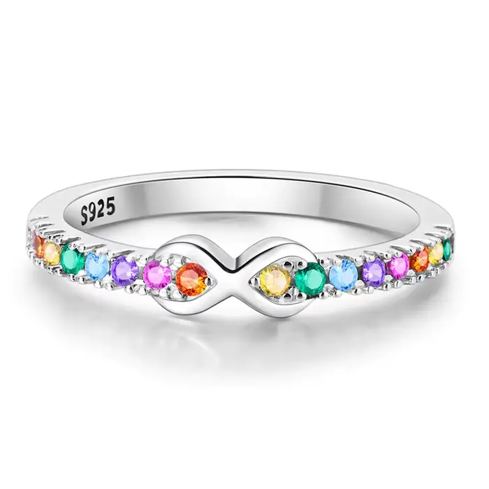 Bagues originales en argent Sterling 925, couleur arc-en-ciel, bagues en Zircon infini pour femmes et filles, bijoux cadeaux d'anniversaire