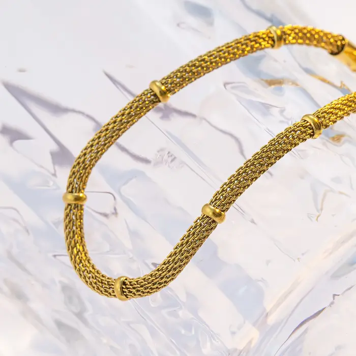 Ensemble collier et bracelet en chaîne en maille d'acier inoxydable plaqué or 18 carats pour femmes