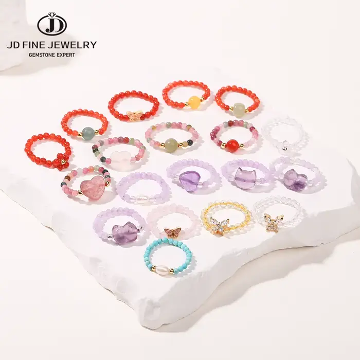 JD – bagues en cristal naturel pour femmes, petites perles simples et douces, Tourmaline, améthyste, Turquoise, bagues de guérison Reiki réglables