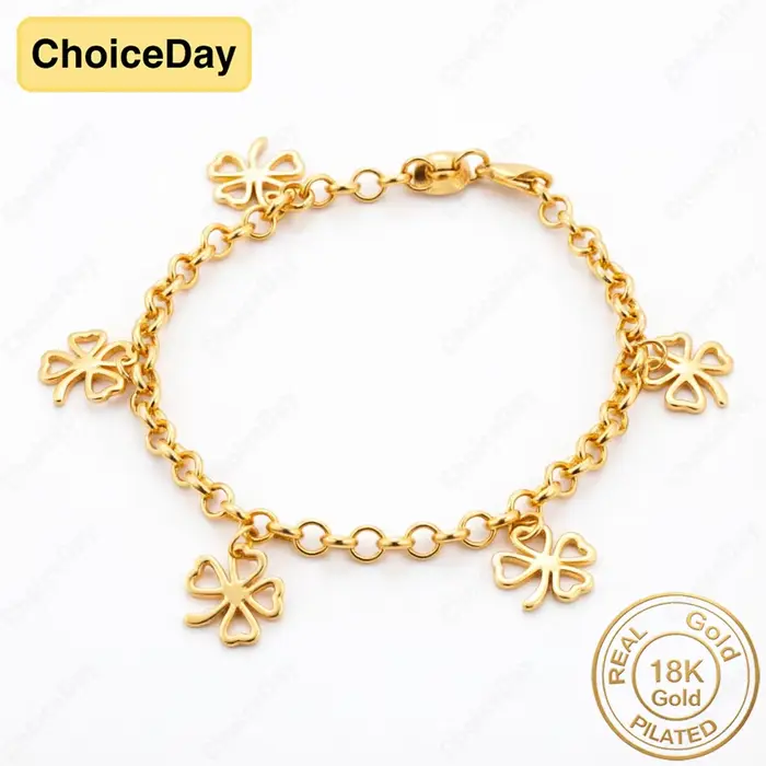 Bracelet en or plaqué 18 carats, exquis, ajouré, à quatre feuilles de trèfle, cadeau élégant pour fe