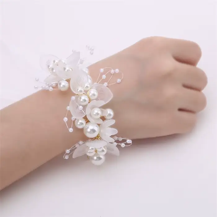 Bracelets de poignet en perles artificielles pour demoiselle d'honneur, fleur à main pour enfants, m