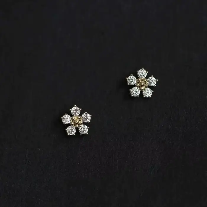 GOLDtutu – boucles d'oreilles cinq diamants en or pur 9k pour femmes, bijoux en forme de fleur, 2020