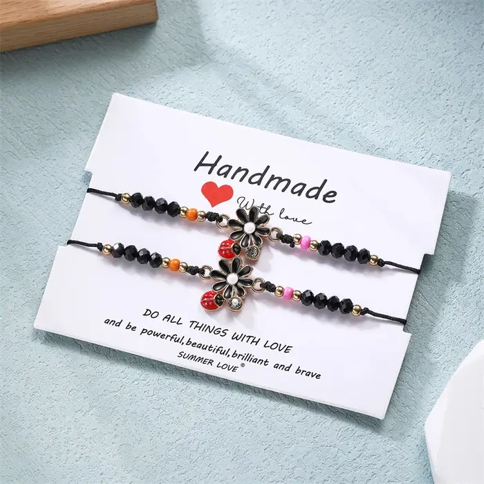 Bracelet tendance et mignon en forme de coccinelle et de marguerite pour femmes, perles de cristal c