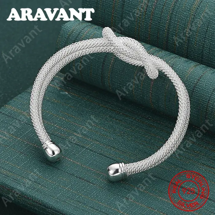 Bracelet ouvert en maille tressée en argent Sterling 925 pour femmes