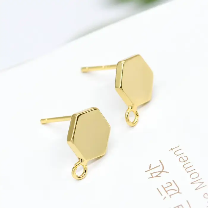 Boucles d'oreilles hexagonales plaquées or 14 carats, boucle d'oreille simple, crochet, matériel de bijoux pour le bricolage, boucle d'oreille exécutive, vente en gros, 6 pièces