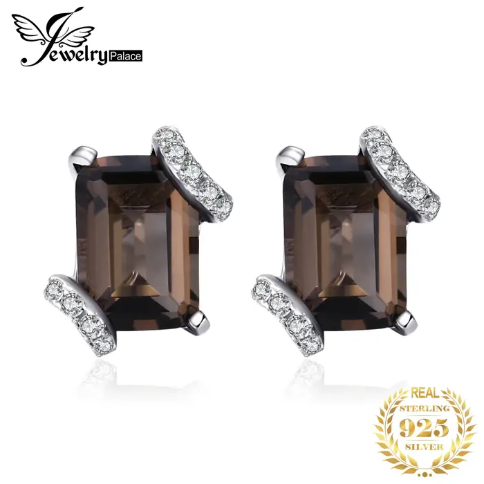 Jewelrypalace-Boucles d'oreilles en argent regardé 925 pour femme, véritable quartz fumé, émeraude t