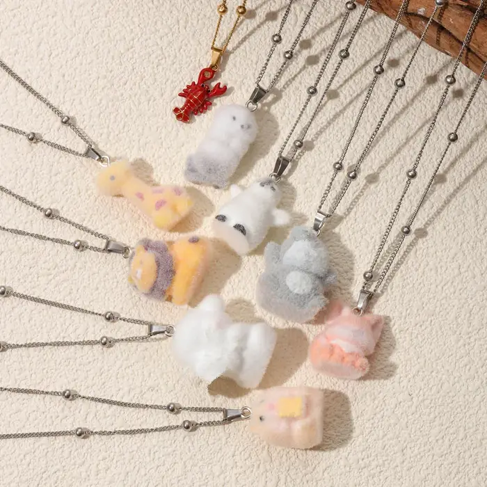 Collier pendentif 3D animal marin mignon en résine floquée bijoux délicats pour filles style Y2K océan fantastique tortue girafe hamburger bijou enfant occasions spéciales