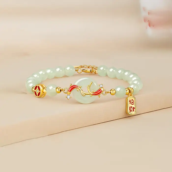 Hetian-Bracelet en perles de jade pour dames, cadeau de vacances pour petite amie, bijoux à la main 
