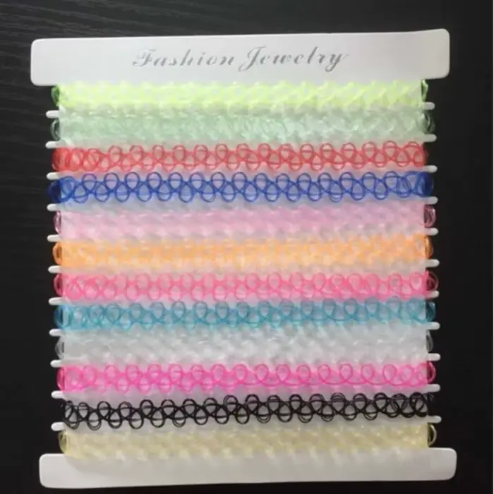 Ensemble de colliers de tatouage Vintage pour femmes et filles, chaîne de clavicule élastique coloré