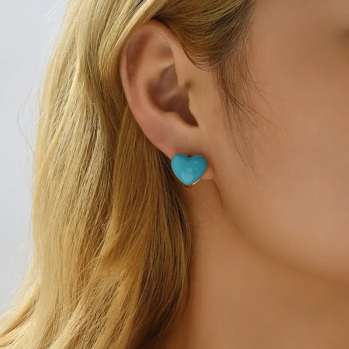 Boucles d'Oreilles en Émail Double Face en Forme de Cœur pour Femme et Fille